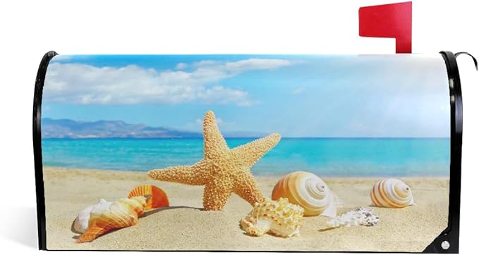 ALAZA Summer Beach with Starfish and Shells Magnetic Mailbox Cover MailWraps Garden Yard Home Decor for Outside Standard Size-18"x 20.8"