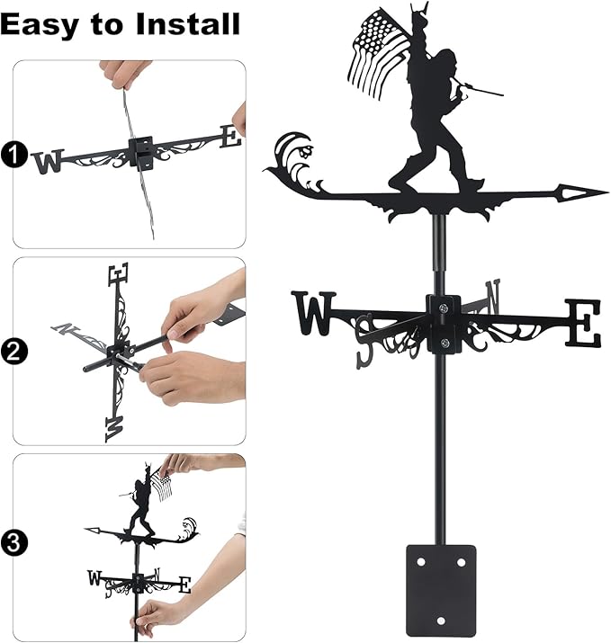 Metal Bigfoot Weathervanes, Black Metal Wind Direction Garden Decoration for Garden Farmhouse Chicken Coop Shed Outdoor Wind Measuring Tool Wind Direction Indicator
