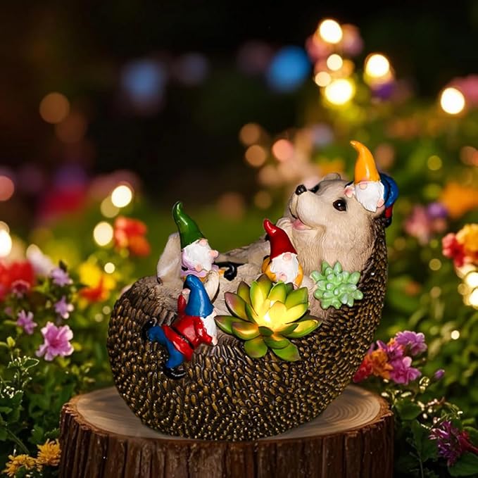 Natelf Solar Hedgehog Garden Statue Light Outdoor Decor with LED, Waterproof Lawn Ornaments for Yard, Patio, Backyard, Balcony - Cute Birthday Gift for Women, Mom, Grandma
