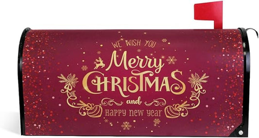 WOOR Christmas and Happy New Year Reindeer Magnetic Mailbox Cover Oversized for Garden Yard Outdoor Decorations-20.8" x 25.5"