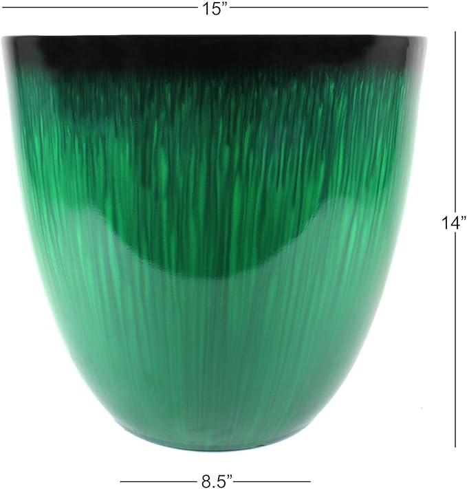 Gardener Select (EPR15-205 Large Egg Shaped Planter - Modern Indoor & Outdoor Decorative Flower Pot/Box (15 Inch, Green Flower)