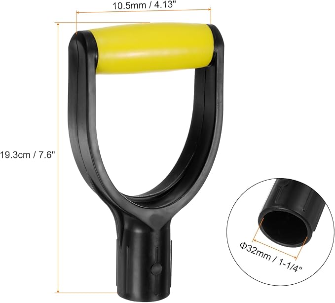 HARFINGTON Shovel D Grip Handle 1-1/4""(32mm) Inner Dia. ABS Plastic Spade Snow Shovel Replacement Garden Accessories for Digging Raking Tool, Yellow/Black