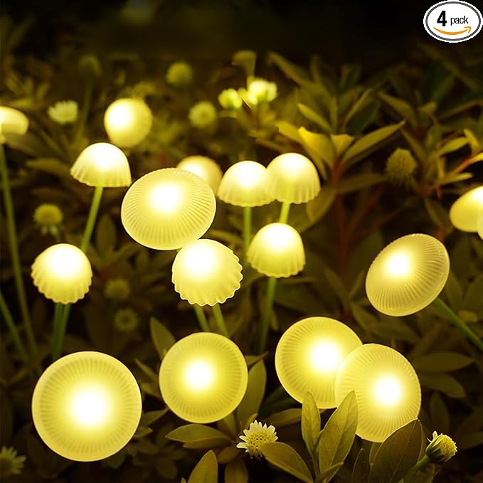 4 Packs Solar Lights Outdoor Waterproof,Garden Patio Decorative,Mushroom Light for Patio Lawn,Landscape Lighting Large Bulbs,Starlight Windswept Lights,Great Gift for Women for Gardening,24LEDs