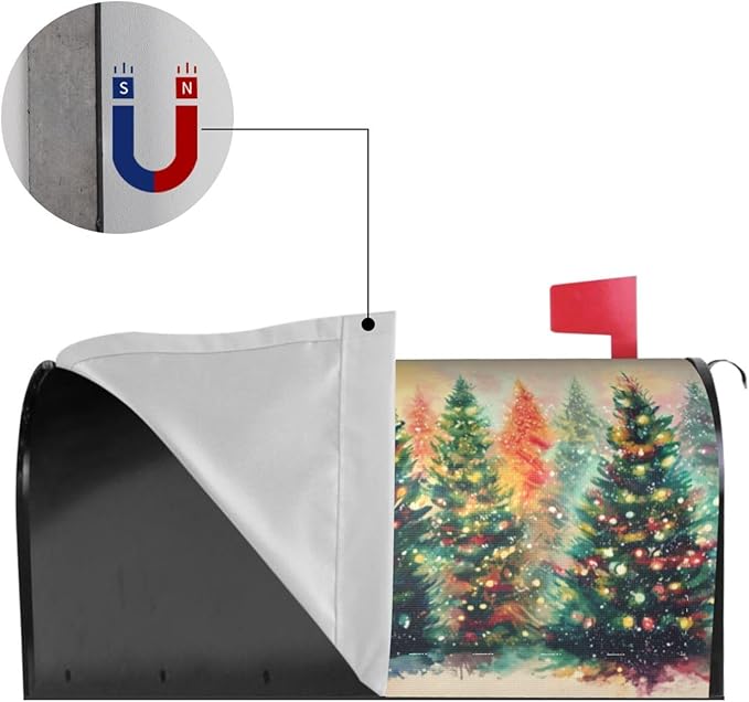 Winter Christmas Trees Mailbox Covers Magnetic Letterbox Covers 21x18 Inch for Garden Outdoor Decoration