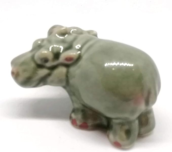 ZOOCRAFT Ceramic Hippo Figurine Mom and Baby Hand Painted Porcelain Terrarium Garden Decor Collectibles