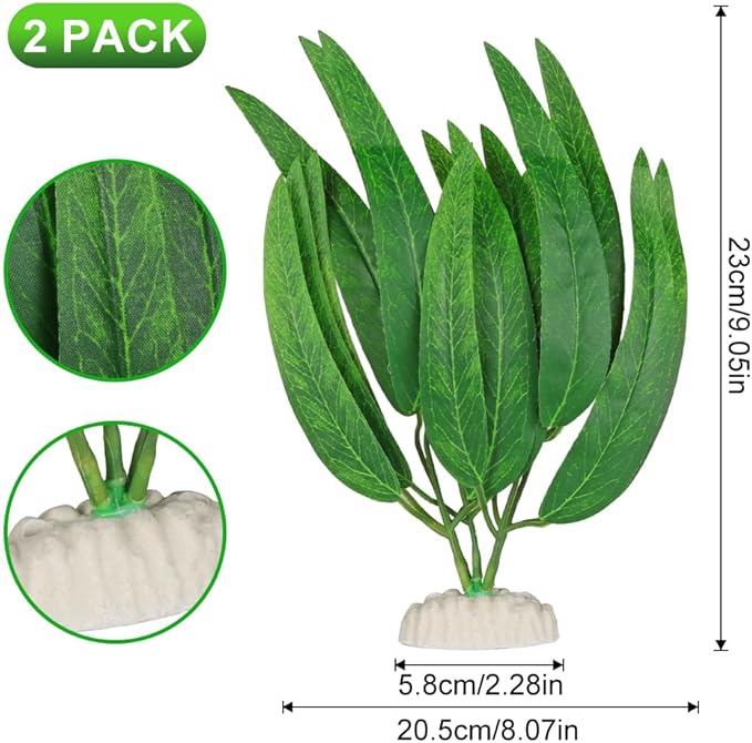 BEGONDIS 2Pcs Artificial Aquatic Plants Set - Lifelike Silk Fabric Leaves for Aquarium Decoration, Easy to Maintain, Vibrant Underwater Garden (Green)