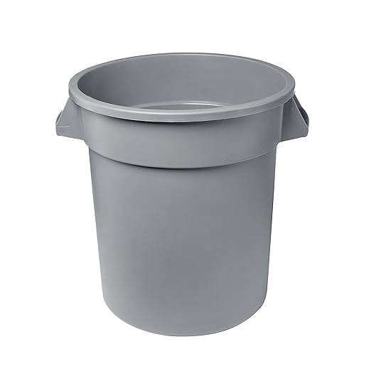 Feed and Seed Storage Container, 10 Gallon Gray Round Commercial Trash Can/Ingredient Bin, Food Storage Plastic Bin, Use in Agricultural, Gardening, or Household