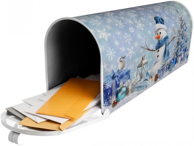 Winter Snowman Mailbox Cover Magnetic 21"x18" Standard Size Blue Christmas Tree Balls Xmas Snowflakes Mailbox Wrap Post Cover Decor for Yard Garden Home Outdoor Holiday New Year