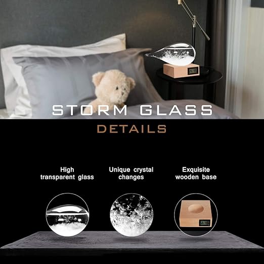 Storm Glass Weather Predictor, Glass Sphere with Wood Base, Christmas Decoration Snow Globe, Storm Glass Weather Forecast Weather Station