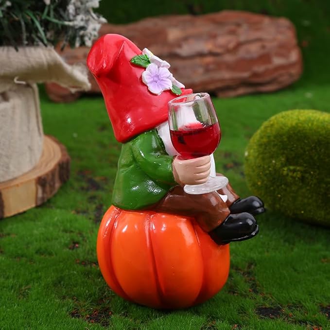 Outdoor Garden Gnome Pumpkin Statue, Handmade Scandinavian Decor, Table Decoration