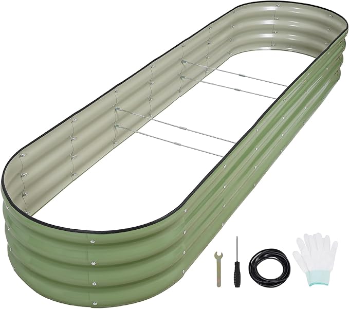 1MORE Galvanized Raised Garden Bed- Planter Garden Boxes Outdoor, Raised Beds for Gardening,Metal Garden Bed Kit for Vegetables Flower, Planter Raised Beds.8x2x1ft Green-1pcs