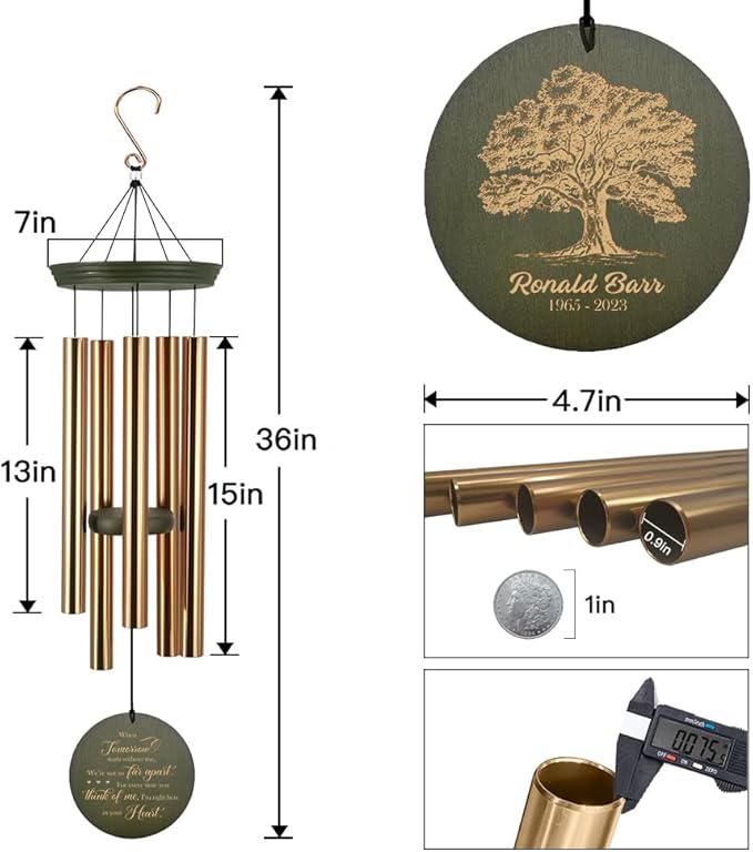 Astarin Personalized Memorial Wind Chimes Gift for Loss of a Loved One,Customized Sympathy Wind Chimes,Bereavement/Memorial Gifts in Memory of Loved One Loss for Outside(Produced in USA)