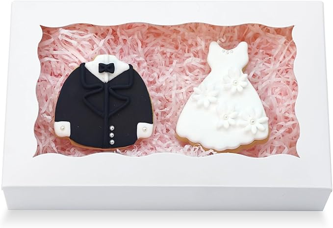 20pcs Cookie Boxes 7" x 4 3/8" x 1 1/2" Inch, Bakery Boxes with window Treat Box Chocolate Covered Strawberries Box for Christmas Valentine's Mother's Day - White