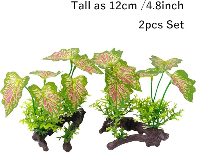 Smoothedo-Pets Aquarium Plant Fish Tank Decoration Small Plastic Artificial Plant Goldfish Fish Hide (Rainforest Leafs-Pink-Small-Set)