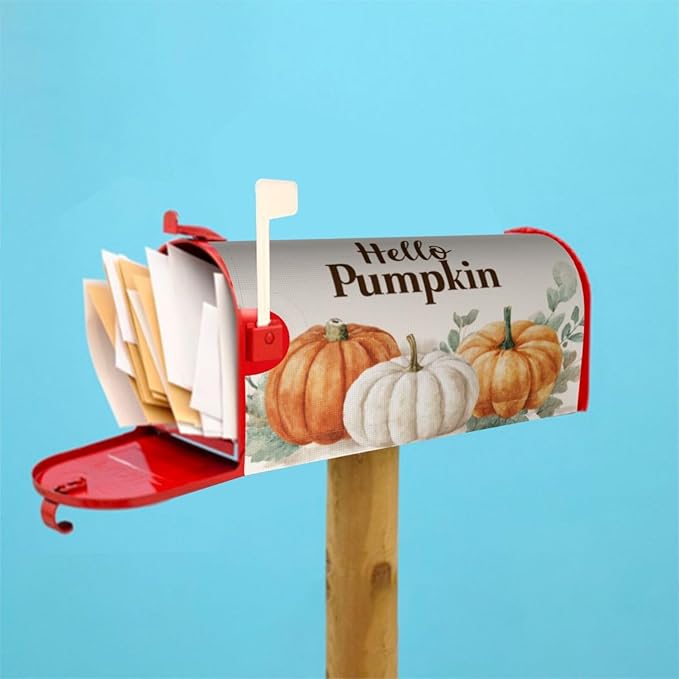 Festive Magnetic Mailbox Cover Pumpkin Thanksgiving Fall Outdoor Mailbox Protector Holiday Seasonal Decorative Garden Yard Home Standard Size 21 x 18 Inch