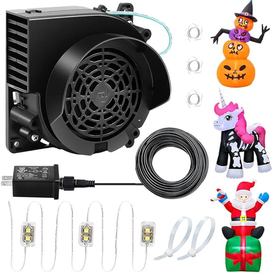 Inflatable Fan Replacement 12V 0.8A, Mini Air Blower Fan with 12V 1A Adapter and 3 LED Bulbs for Halloween Christmas Inflatable Outdoor Yard Decorations