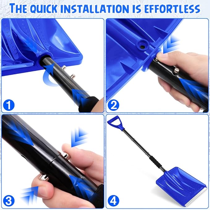 Snow Shovel, Emergency Shovels for Driveway with D-Handle, Overall 41-Inch Long Garden Shovel for Car, Garden Tools, Blue