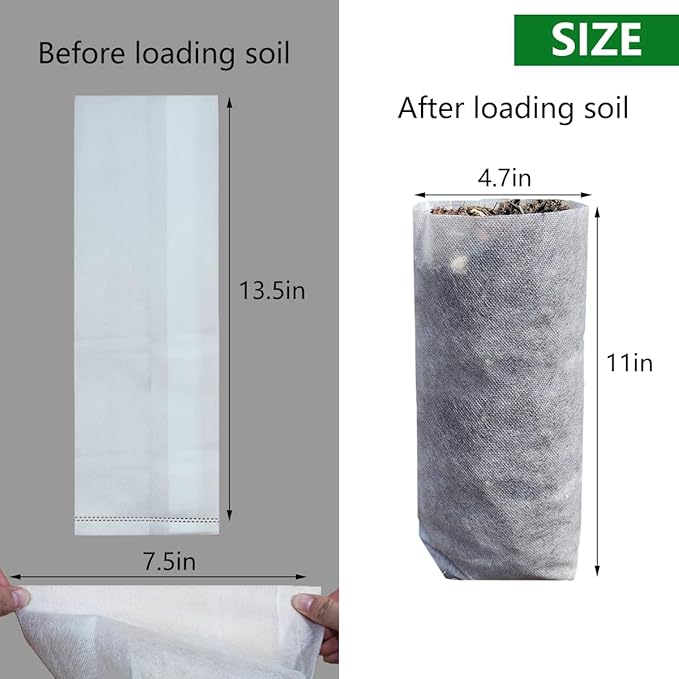Belit 50 Pcs 13.5" H Deep Nursery Grow Bags, Non-Woven Plants Pots Container for Starting Deep Rooted Plants Vegetable, Flower, Seedling Tree (7.5"x13.5")