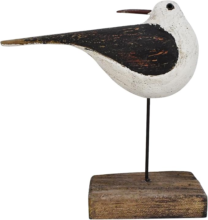 Aecipl Wooden Sea Bird Statue Seagull On Stand Decor Nautical Coastal Birds Sculpture Indoor Outdoor Animal Figurine Beach Themed Decoration Rustic Home Art for Bedroom Garden (H)