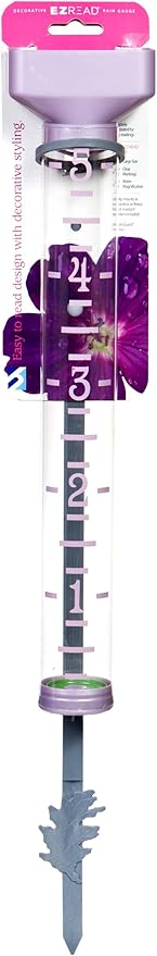 EZRead 15” Giant Professional Outdoor rain Gauge, USA Made Heavy Duty All Weather Freeze Proof Metal Stake or mountable with Float, Easter Purple (820-0582PURP)