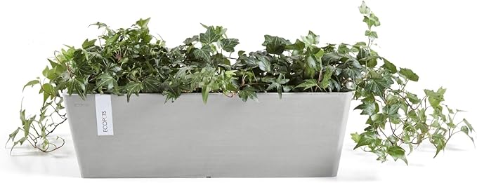 Ecopots Modern Recycled Bruges Plastic Indoor/Outdoor Rectangular Flower Pot Planter, White Grey, 21.5"