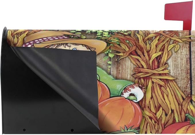 WOOR Harvest Fall Scarecrow Decorative Autumn Pumpkin Magnetic Mailbox Cover MailWraps Garden Yard Home Decor for Outside Oversized-25.5" x20.8"