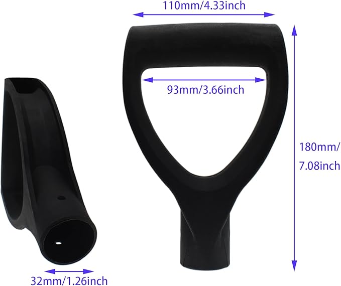 2PCS D Shaped Plastic Grip 32mm/1.26" Inner Diameter Replacement Shovel Handle Black Garden Accessories for Garden Shovel and Camp Shovel