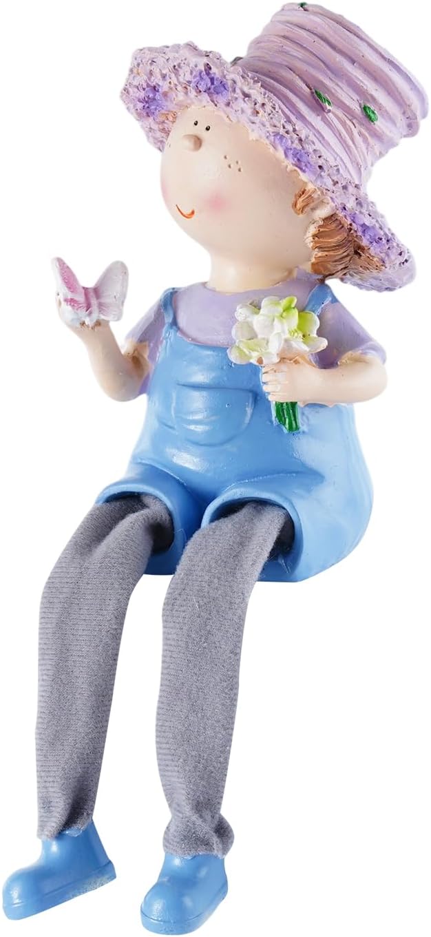 Lavender Outdoor Garden Resin Couple Statues (Boy & Girl with Cloth Legs), Suitable for Patio, Garden & Courtyard Decor, Indoor Love-Themed Ornament, Ideal Gift for Parents & Friends