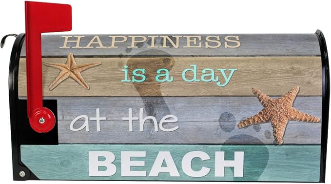 ALAZA WOOR Happiness is Day at The Beach Magnetic Mailbox Cover MailWraps Garden Yard Home Decor for Outside Standard Size-18"x 20.8"