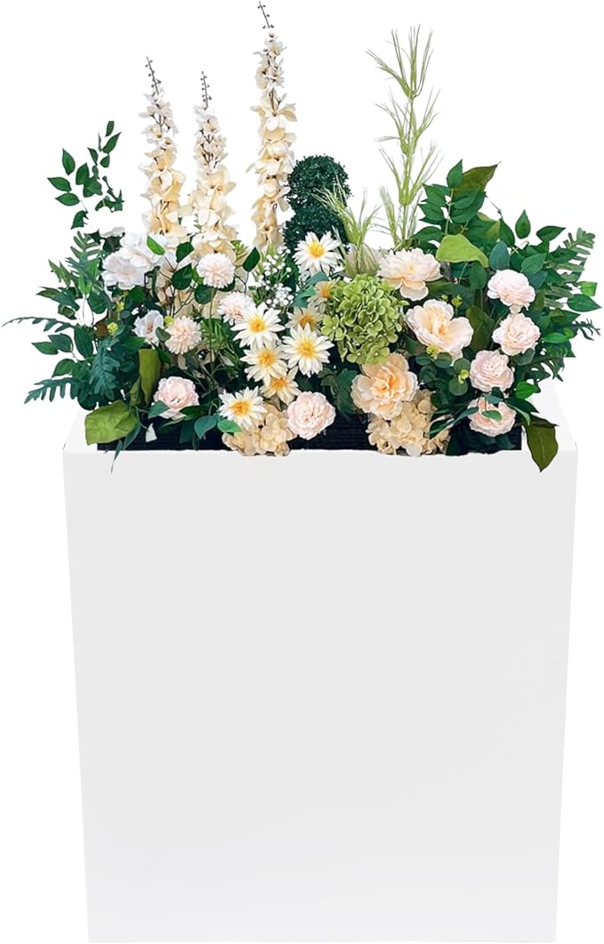 Metallic Heavy Planter Box, Large Metal Planter with Removable Insert Shelf for Outdoor/Indoor, Tall Trees, Plants, Flowers, Easy Assembly (White, 18 * 18 * 20inch)