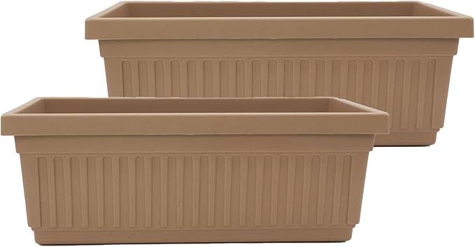 The HC Companies 30 Inch Venetian Window Planter Box with Drainage Plug, Lightweight UV-Resistant Plastic Outdoor Planters, 2-Pack Flower Box for Garden & Home Decor, Sandstone