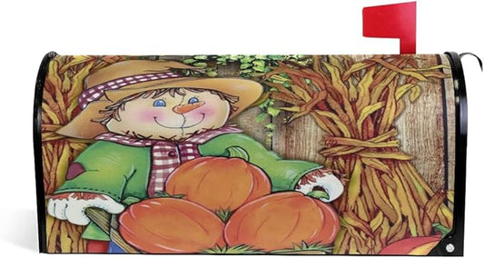 WOOR Harvest Fall Scarecrow Decorative Autumn Pumpkin Magnetic Mailbox Cover MailWraps Garden Yard Home Decor for Outside Standard Size-18"x 20.8"