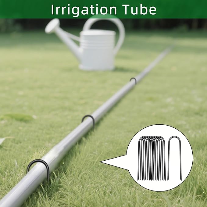 4 inch 25 Pack U Shape Green Garden Stakes,11 Gauge Garden Pins,U-Shaped Tent Stakes,Galvanized Landscape Staples for Yard Lawn,Tube, Landscape Fabrics,Irrigation Hose and Weed Barriers.
