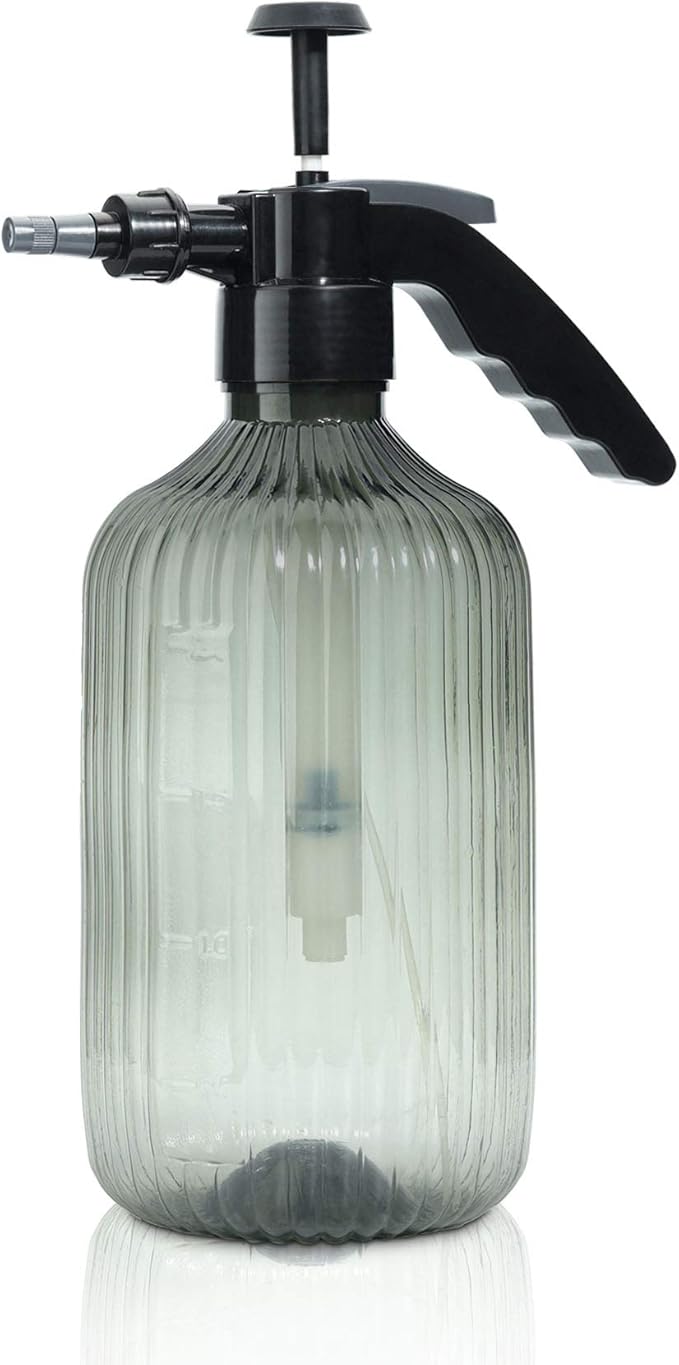 T4U Fine Mist Spray Bottle Plastic Grey 2L, Hand Held Pressure Plant Mister with Top Pump, Empty Water Sprayer Watering Can with Adjustable Nozzle for Indoor and Outdoor Gardening and Home Cleaning
