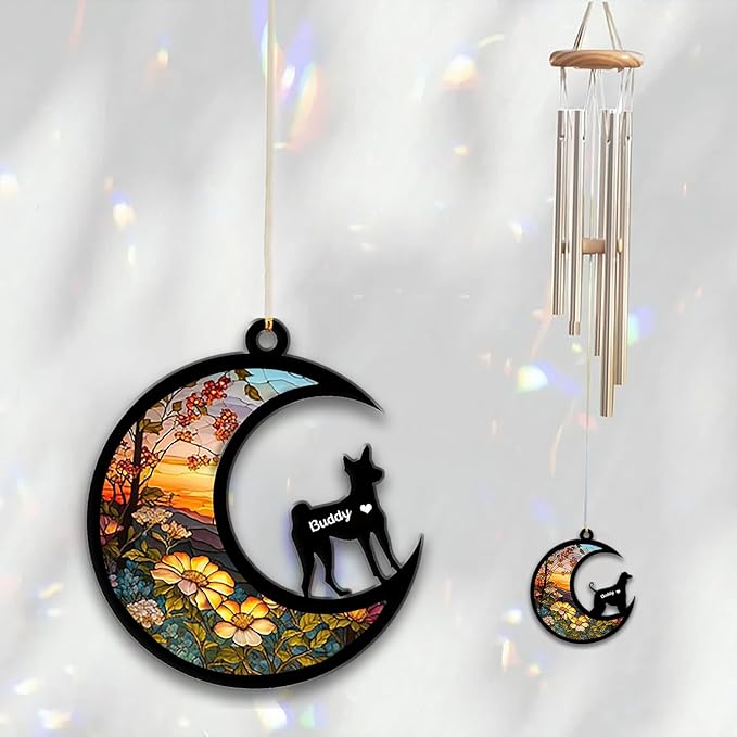 Basenji Sun Catcher Wind Chime, Custom Sunflower Suncatcher Dog Memorial Wind Chime, Dog Loss Gift, Dog Sympathy Gift, Pet Loss Suncatcher, Outdoor Garden Decor