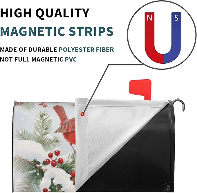 Winter Cardinal Bird Large Mailbox Covers Magnetic Oversized Christmas Snow Scene Holiday Mailbox Wraps Seasonal Outdoor Decorative Letter Box Cases for Home Garden Outside Decor, 25.5 x 21 Inch