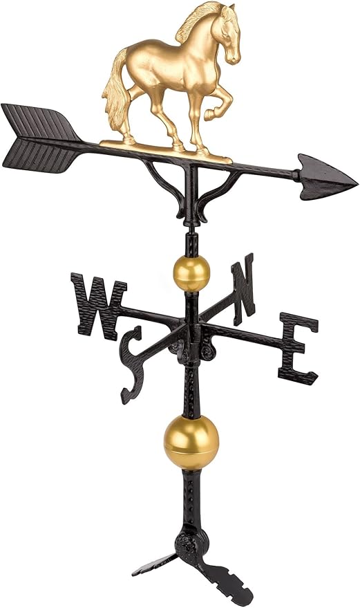 Montague Metal Products - Aluminum Deluxe 3D Horse Weathervane - Wind Vane Roof Metal Decor - Mount Included (4 to Choose from) - Hand Cast Aluminum (Gold)