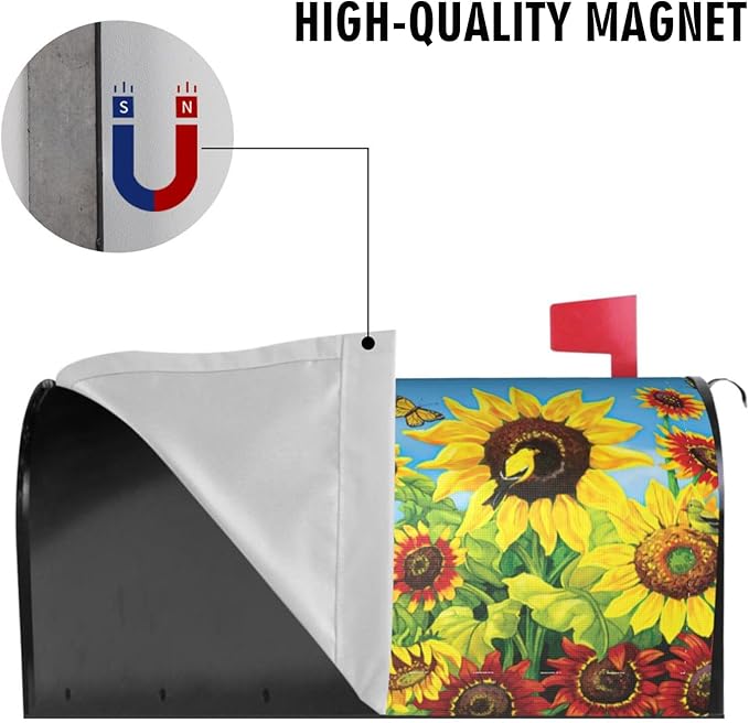 Sunflowers Mailbox Cover, Yellow Flower Outdoor Magnetic Mail Cover Letter Post Box 18x21 in Mailwrap for Garden Outside Home Decor
