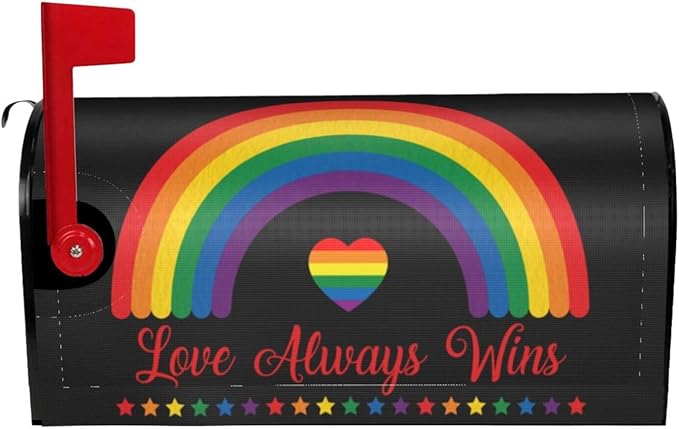 LGBT Pride Mailbox Covers, Love Always Wins Outdoor Magnetic Mailbox Cover - Lesbians Gays Bisexuals Transgender - 21 x 18 in Rainbow Mail Box Covers for Garden Yard Decor