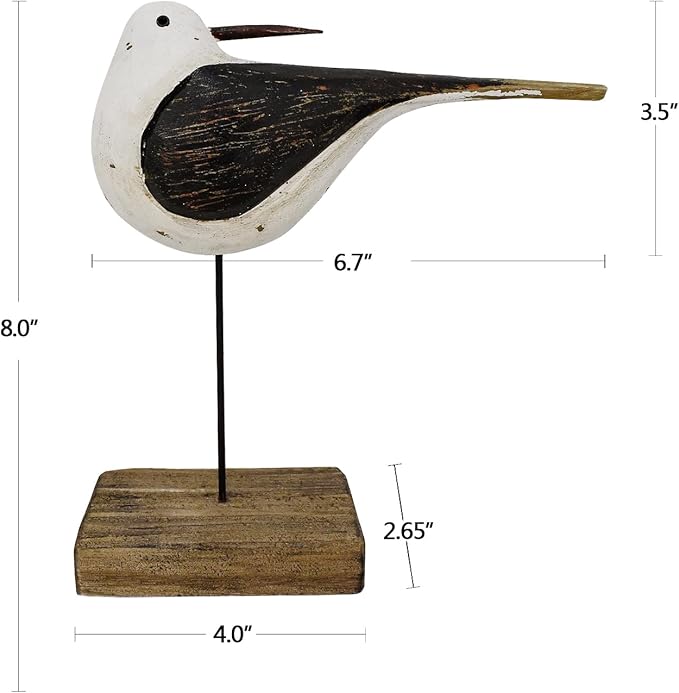 Aecipl Wooden Sea Bird Statue Seagull On Stand Decor Nautical Coastal Birds Sculpture Indoor Outdoor Animal Figurine Beach Themed Decoration Rustic Home Art for Bedroom Garden (G)
