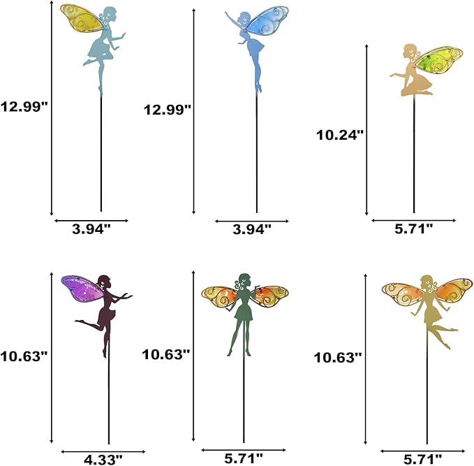 Fairy Garden Stakes Decorative Metal Glass Fairy Decor Outdoor Figurines for Outside Garden Yard Lawn Supplies Home Decor, Set of 6
