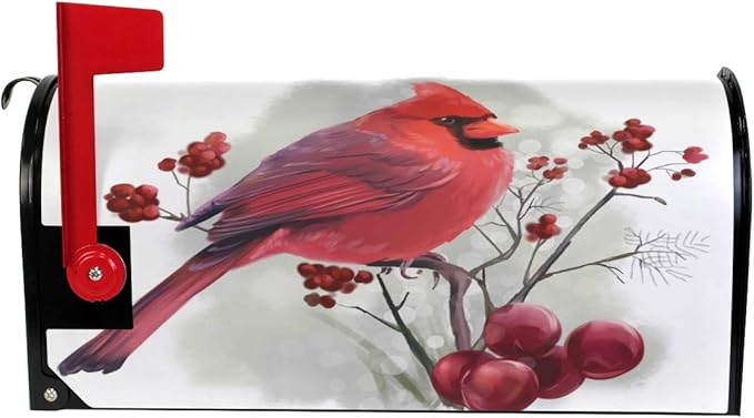 ALAZA Christmas Winter Bird Red Cardinal Magnetic Mailbox Cover New Year Standard Size for Garden Yard Outdoor Decorations-18 x 20.8"