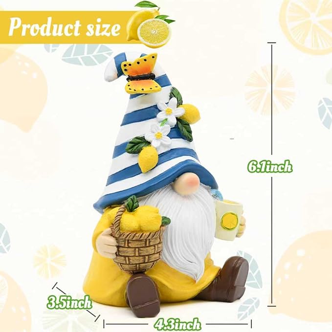 Christmas Lemon Decor Gnome, Mediterranean Decor Resin Figurines, Lemon Party Decoration for Garden Kitchen Tiered Tray, Gnome Lover