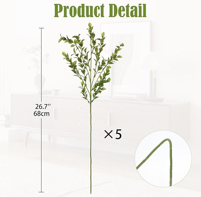 Artificial Eucalyptus Stems 26.7" Fake Green Leaf Branches for Floral Arrangements, Faux Plant Farmhouse Decor, Home Wedding Decorations Green