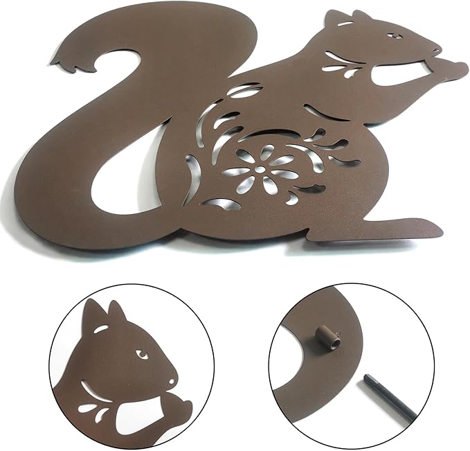 Metal Squirrel Garden Stake,Set of 2 Outdoor Thanksgiving Yard Decor,Fall Decorations Rusty Squirrel Statues for Outside,Lawn,Pathway