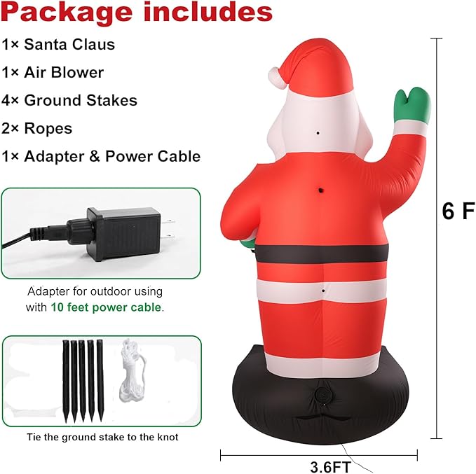 6FT Christmas Inflatable Santa Claus Outdoor Decorations, Inflatable Santa with Gift Box Built-in LED Lights, Blow Up Yard Decorations for Holiday Xmas Party Indoor Garden Lawn (Santa Claus)