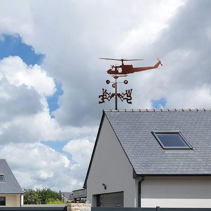Stainless Steel Helicopter Weathervane, 50X35CM Retro Scene Garden Stake Weathervane Professional Measuring Tools, Resistant and Durable