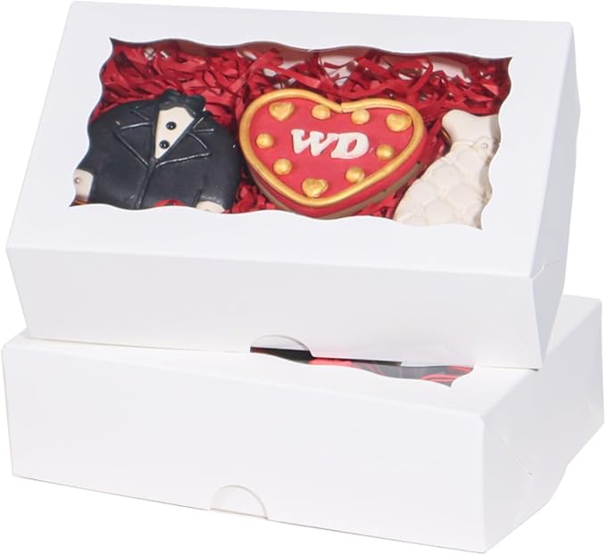 100pcs White Rectangular Bakery Boxes with Window, 7x4.3x2 Inches, Perfect for Cookies, Macarons, Chocolate Covered Strawberries, and More