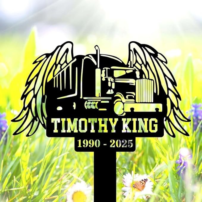 Custom Trucker Memorial Sign – Semi Truck Driver Memorial Stake, Sympathy Grave Marker, Remembrance Plaque (Trucker Memorial)