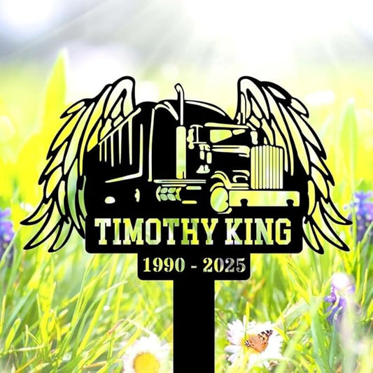 Custom Trucker Memorial Sign – Semi Truck Driver Memorial Stake, Sympathy Grave Marker, Remembrance Plaque (Trucker Memorial)